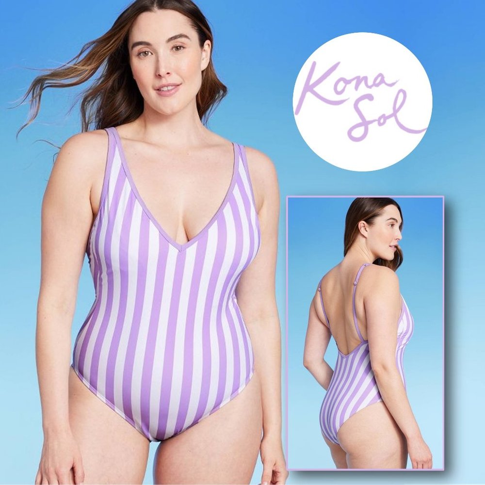 KONA SOL™ Amethyst V-Neck High Leg One Piece Swimsuit  ☯️  NEW!!!